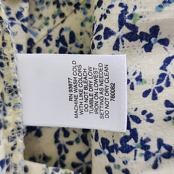 Liz Claiborne yellow blue mini floral tuxedo pleat button up blouse Size Large - Picture 7 of 8